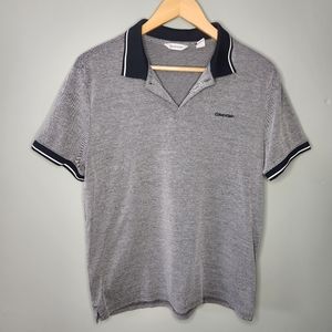 Calvin Klein Men's Short Sleeve Polo Shirt Gray Black Logo Sz M Cotton Poly EUC
